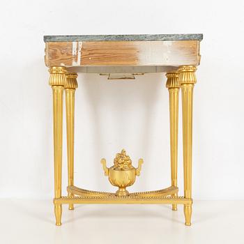 A Gustavian style console table and mirror, mid 20th century.