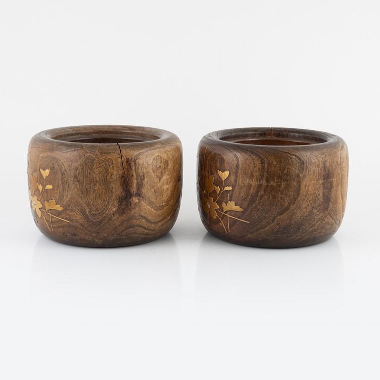 A pair of wooden Japanese flower pots, Meiji period (1868-1912).