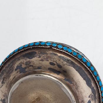 A cloisonné enamel silver gilt salt cellar,  Moscow 1895. Unclear maker's mark.