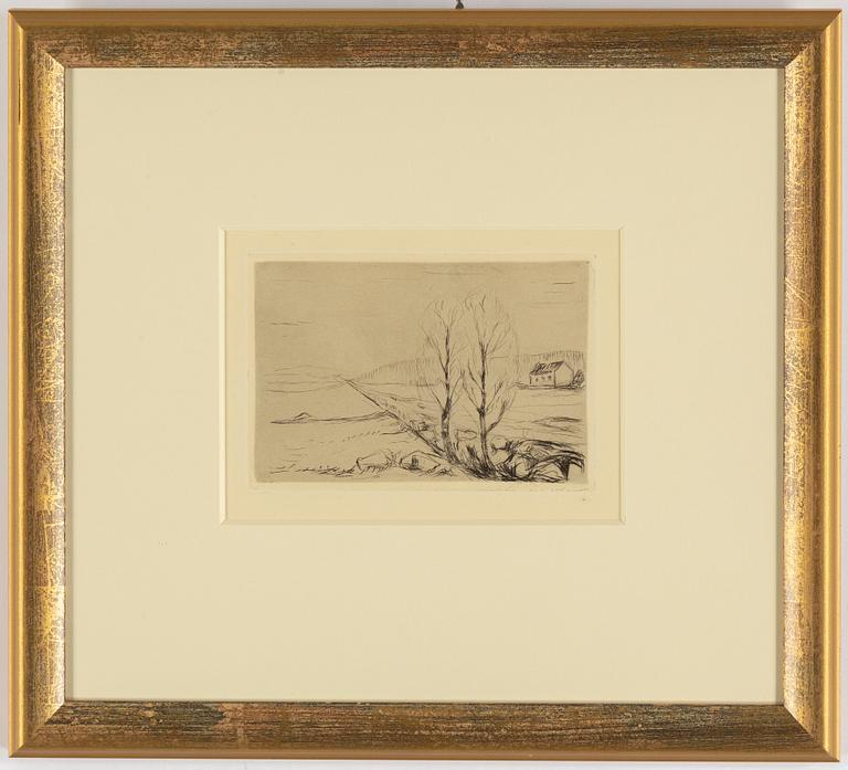 Edvard Munch, etching, 1908, from Herman Struck; "Die Künst des Radierens", 1919.