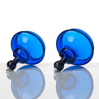 A pair of Swedish blue glass jars with covers, Gothenburg, 18th Century.