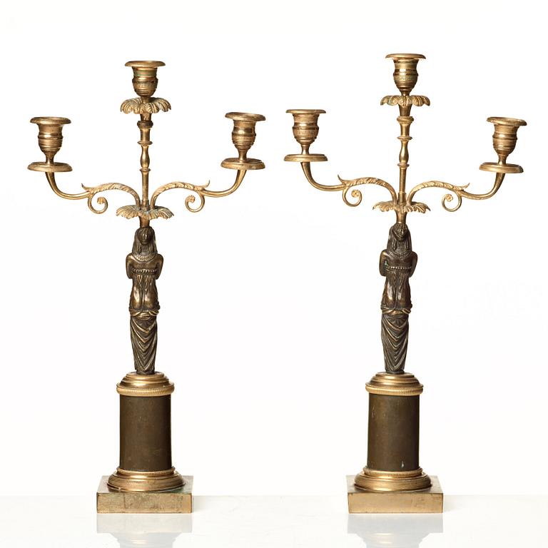 A pair of late Gustavian circa 1800 three-light candelabra.