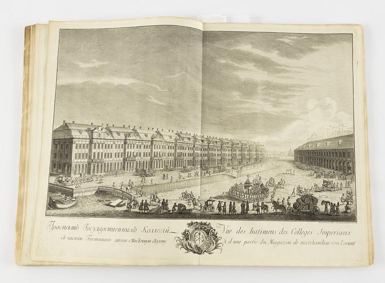 Tre vackra kart- & planschverk över St. Petersburg m.m., 1753, 1741 och 1739.