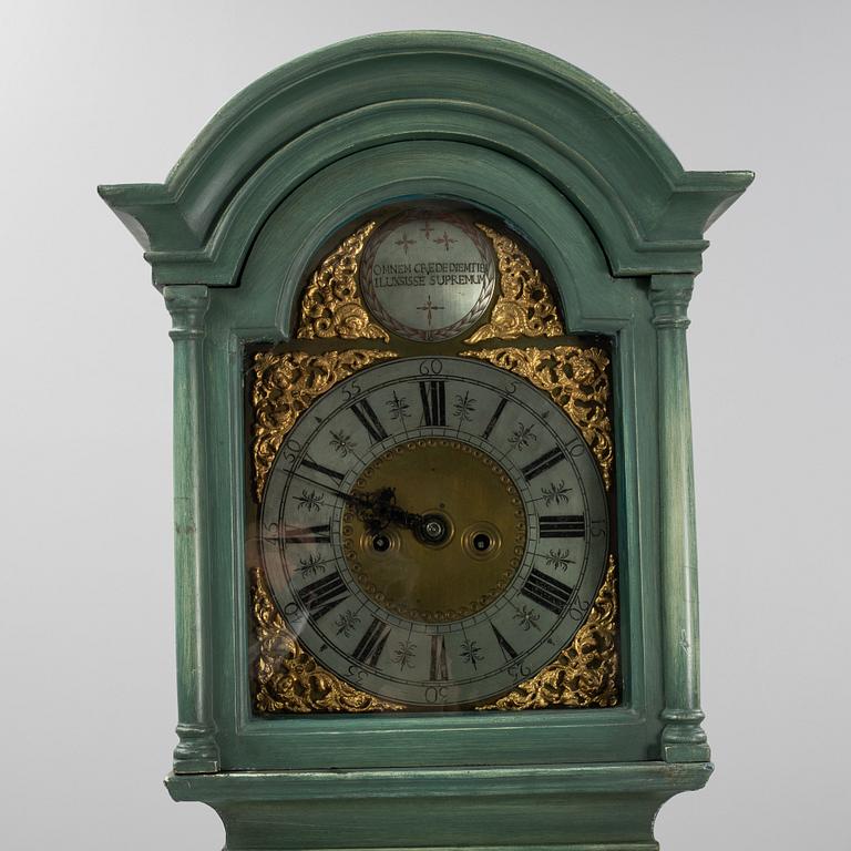 A painted longcase clock. 18th/19th Century.