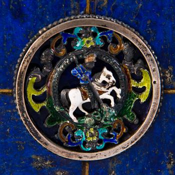 BORDSUR, silver, emalj och lapis lazuli, troligen Hermann Böhm, Wien, Österrike, 1800-talets senare hälft.