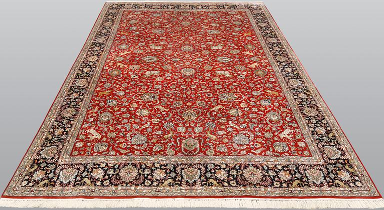 A pictoral orientalisk silk carpet, ca 284 x 180 cm.