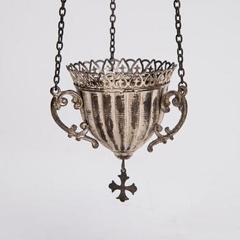 IKONLAMPOR, 2 st, försilvrad mässing, Ryssland sekelskiftet 1800/1900.