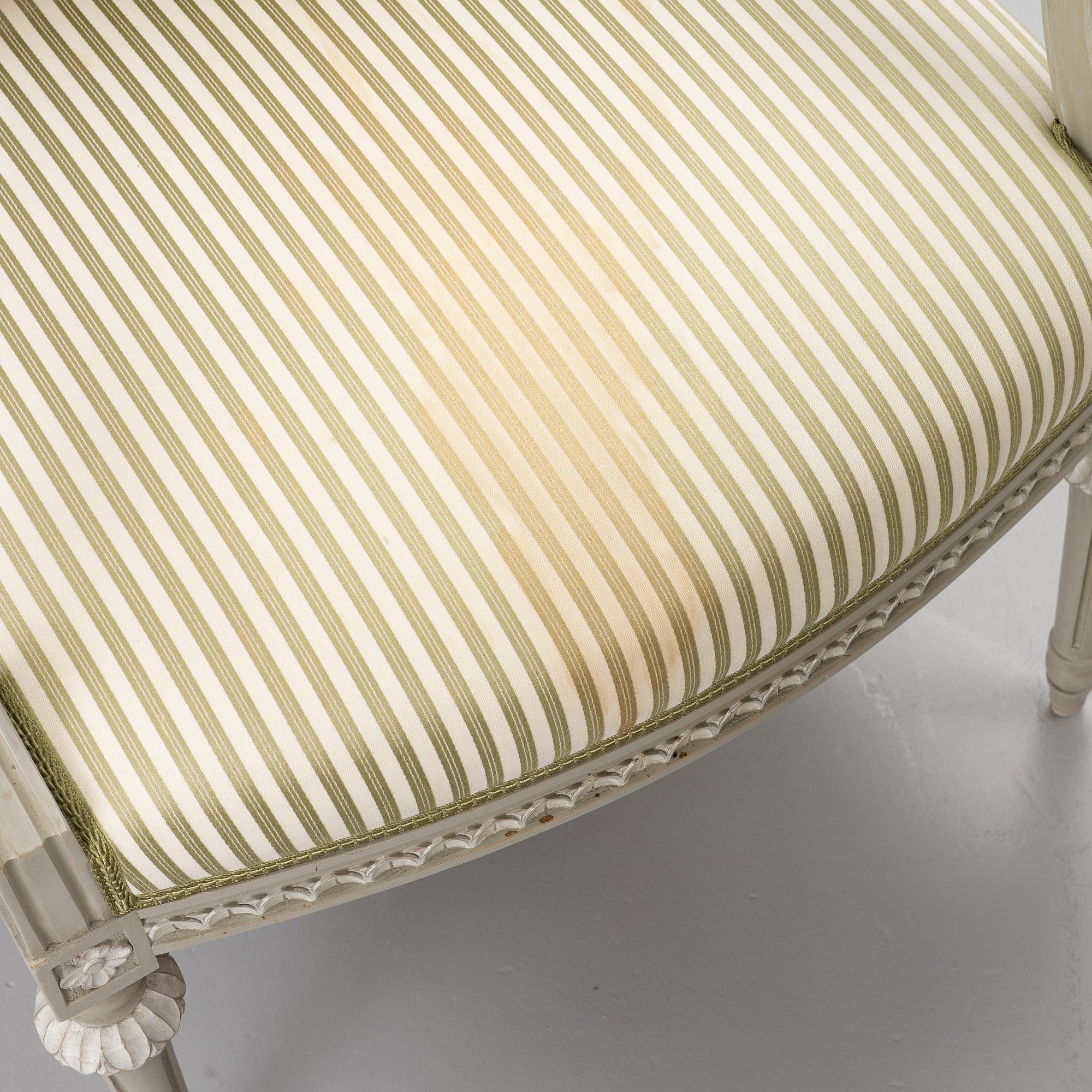 Armchairs, 5 in the Gustavian style, 20th century.