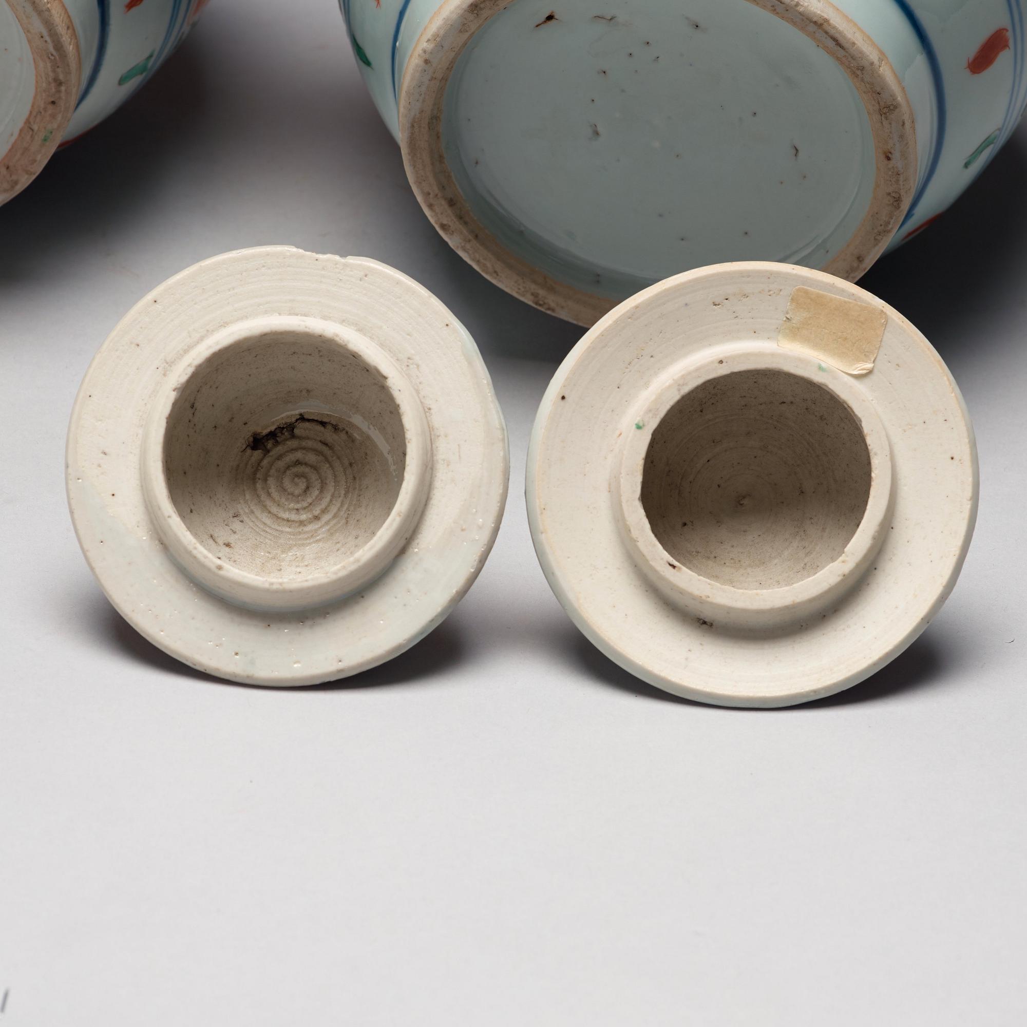 A pair of wucai Transitional jars, 17th Century.