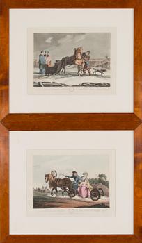Hand-coloured aquatints, 2 pcs.