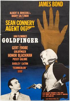 A Swedish movie poster by Gösta Åberg,  James Bond "Goldfinger" 1965 numbered 2669.