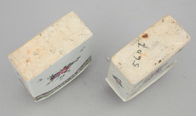 TEDOSOR, två stycken, kompaniporslin. Qing dynastin, Qianlong (1736-95).