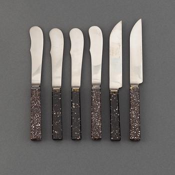 Six knivex with pophyry handles, from  E. Jernmanuf. Aktiebolag, Eskilstuna,