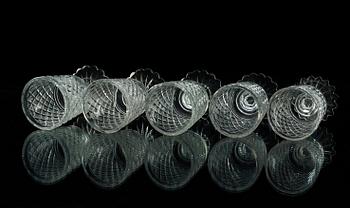 Five (4+1) Russian cut wine glasses, 19th Century.