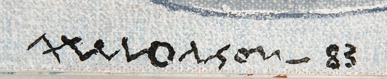 Axel Olson, oil on canvas laid on panel, signed and dated 83.