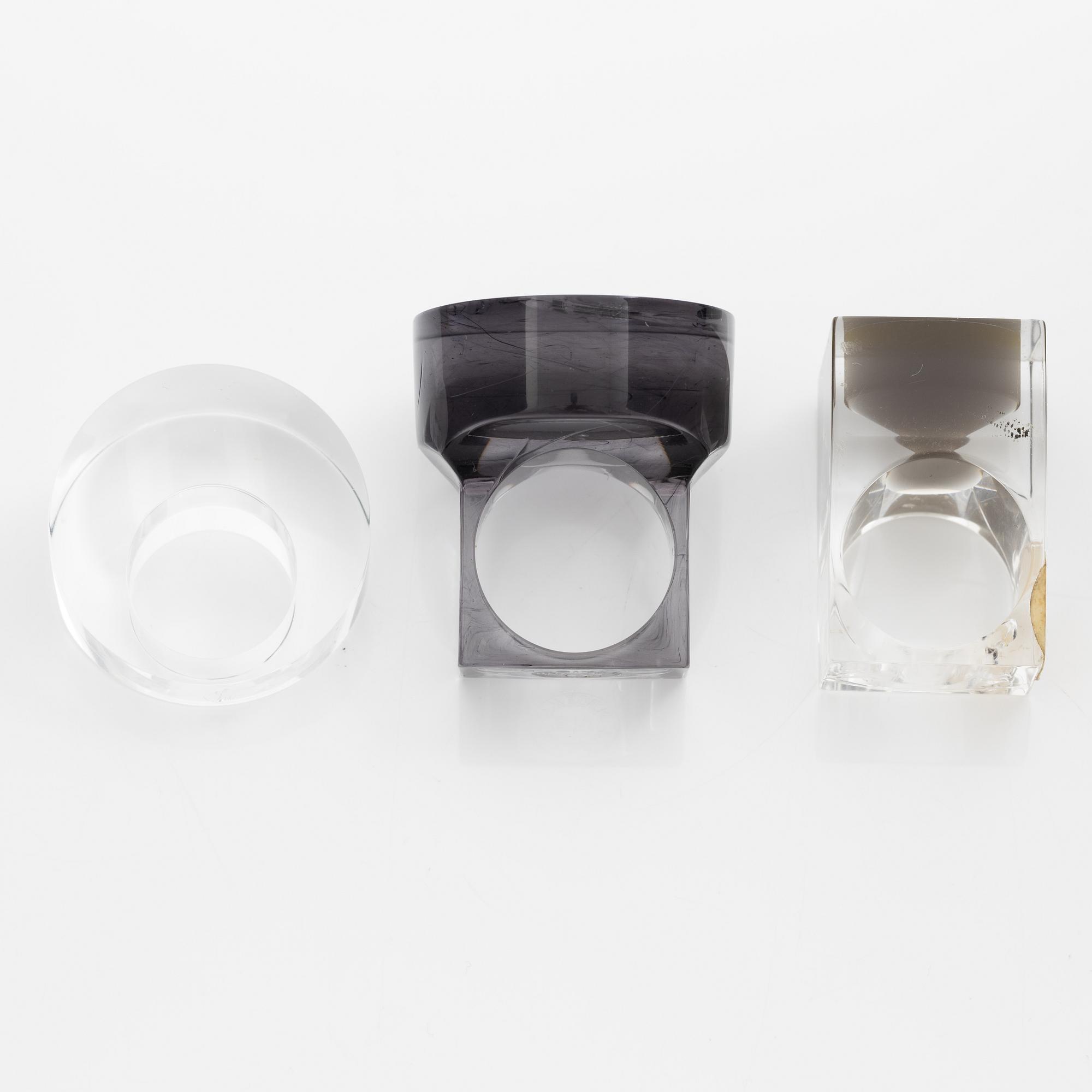 Siv Lagerström, three acrylic rings, 1970s.