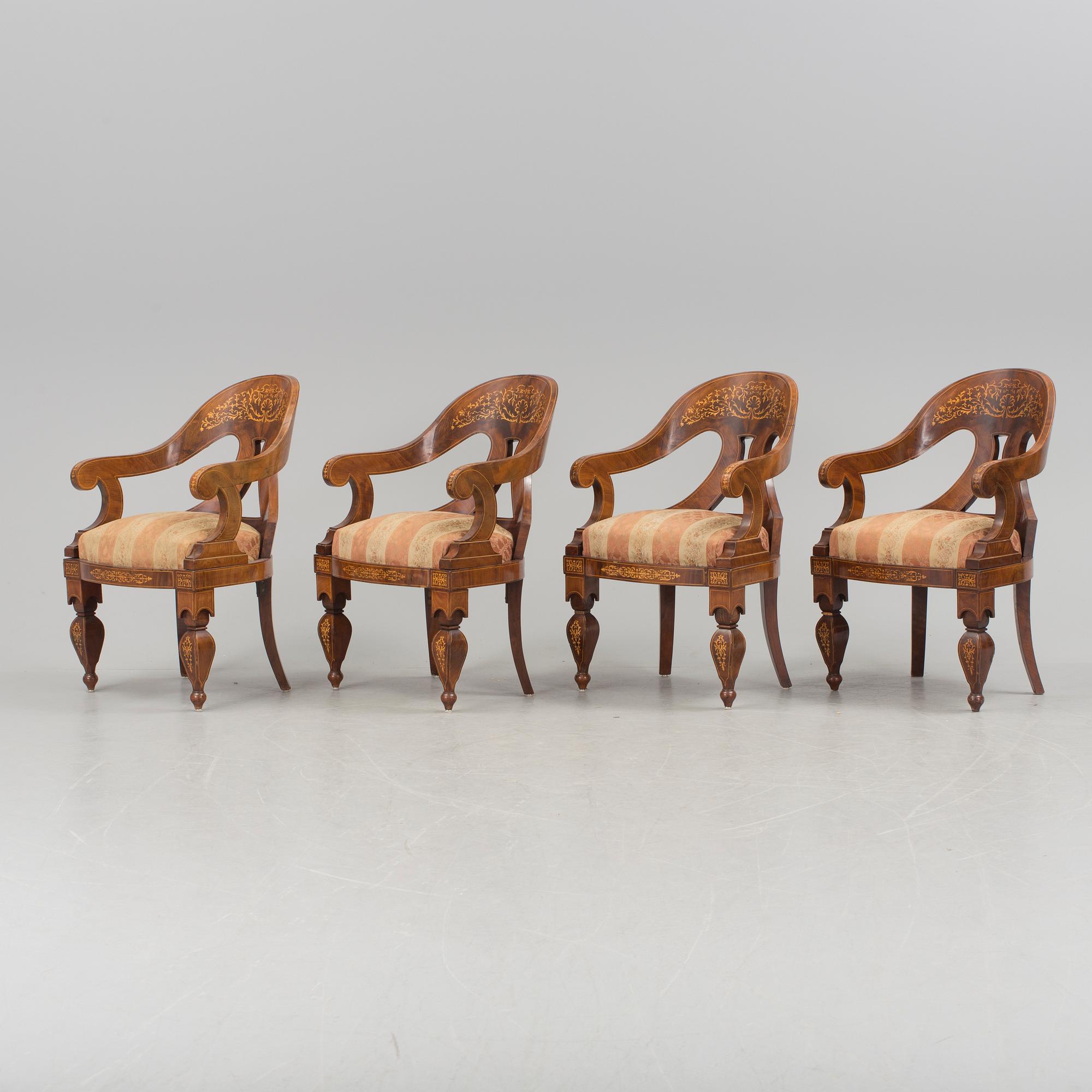 A set of four Empire armchairs "chaise gondole", Austria-Hungary first half 1800's.