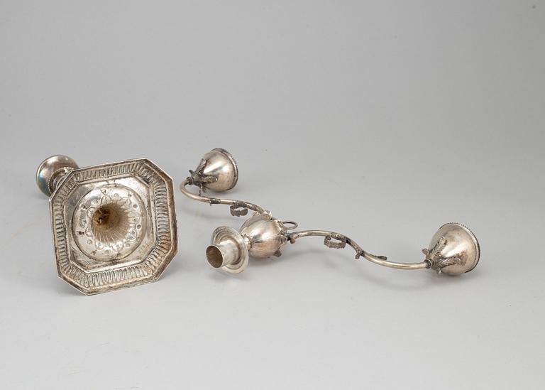EO LYSTER, a silver candelabra. Århus, Denmark, dated 1812.