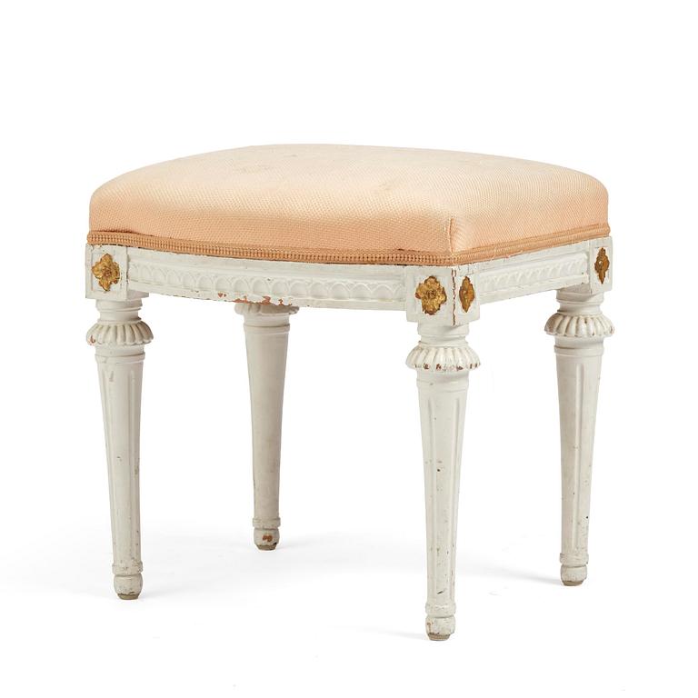 A late Gustavian stool, Stockholm, late 18th century.
