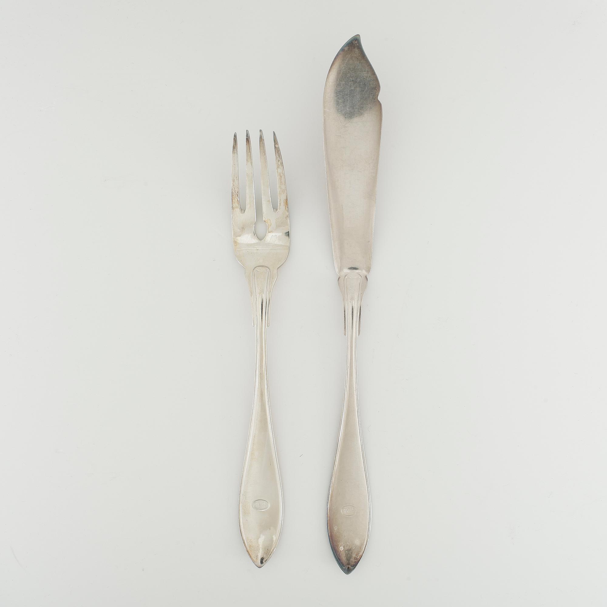 FISKBESTICK, nysilver, 28 st, 1900-talets första hälft.