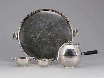 KAFFESERVIS, 4 delar, nysilver, Sylvia Stave, C. G. Hallberg, Stockholm 1930-tal.