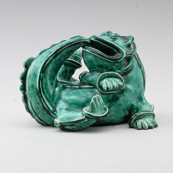 A Wilhelm Kåge stoneware sculpture of a dragon puppy, Gustavsberg ca 1940.
