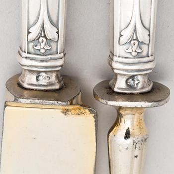 A carving set, silver handles by Grachev brothers, Saint Petersburg, Russia 1908-17.