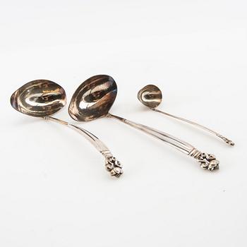 Johan Rohde, Serving utensils 3 dlr, sterling silver "Konge/Acorn", Georg Jensen, Denmark, after 1945.