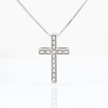 HÄNGE med kedja, Bliss, Italien. 18K vitguldskors med diamanter ca 0.01ct