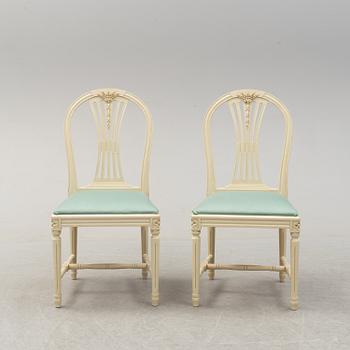 A set of six chairs and a dining table, gustavian style, late 20th century.