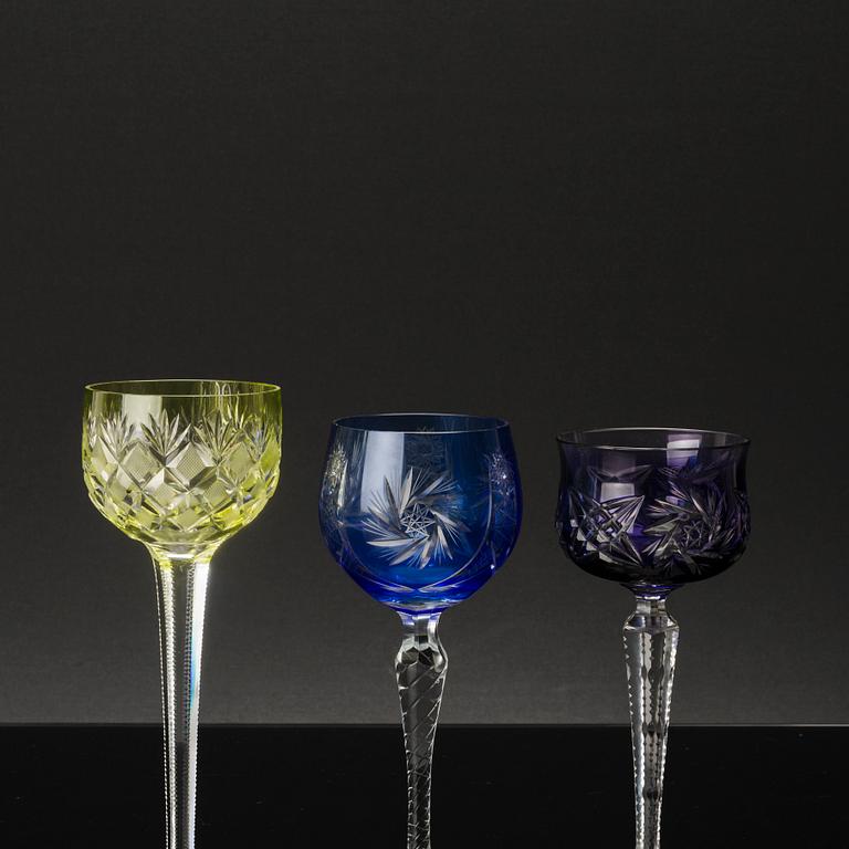 NINE WINE GLASSES, 20th century.