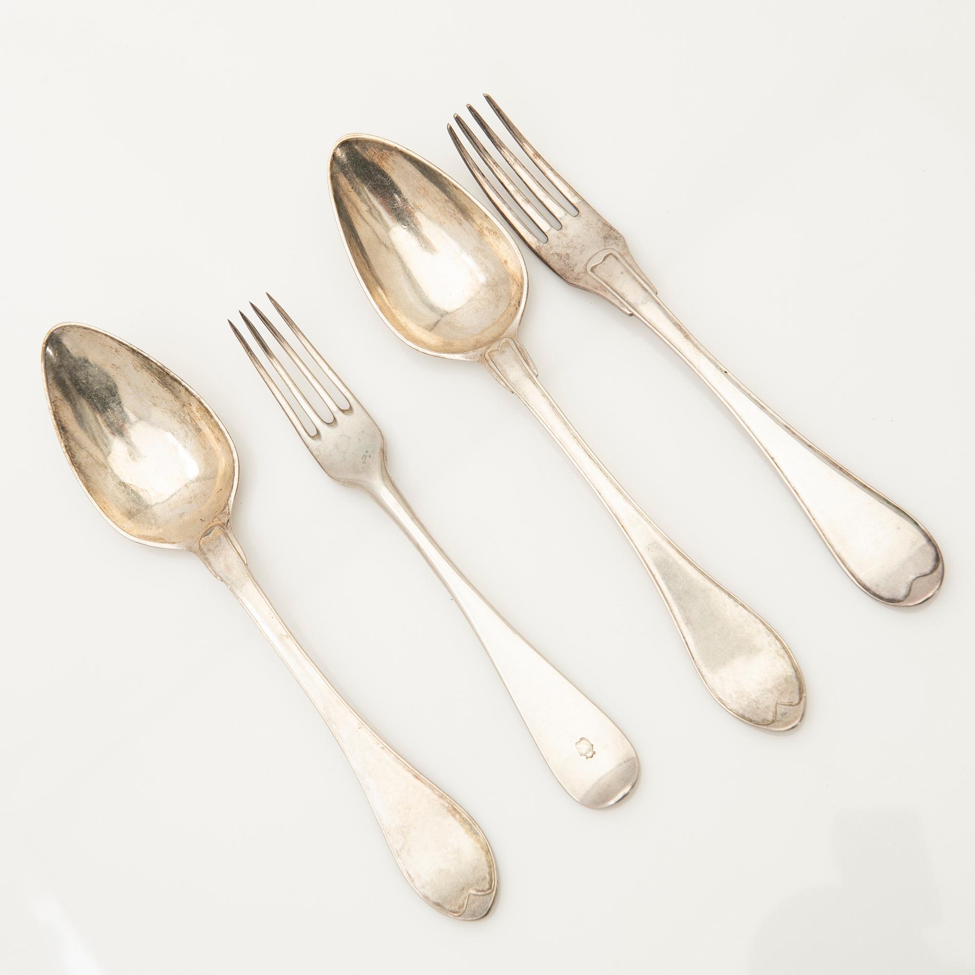 Forks and spoons, 9+7 pcs, Stockholm, 18th-19th century.
