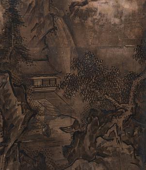 VIKSKÄRM, akvarell och tusch på papper. Japan, Meiji (1868-1912).
