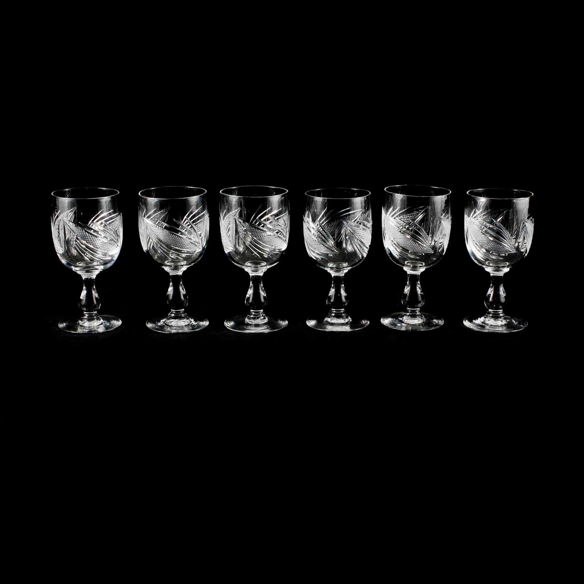 VINGLAS, 6 st, glas, tidigt 1900-tal.
