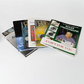 Collection of clock literature, incl. Die schönsten Armbanduhren vergangener Jahrzehnte.