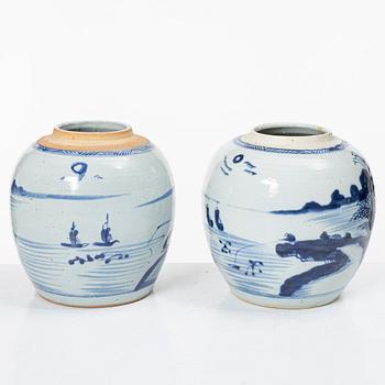 Five porcelain jars, China, Qing dynasty, 19th century.