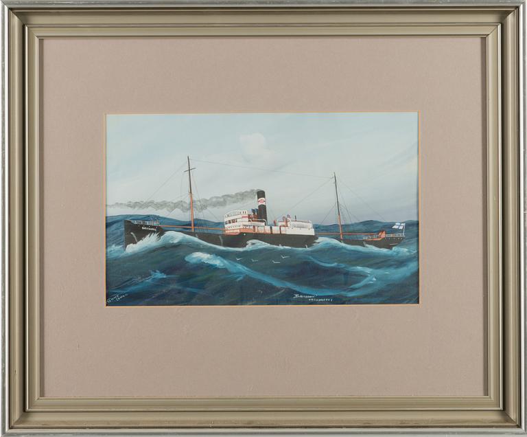 Captain's painting, gouache, signed, marked "Britannic Helsingfors".