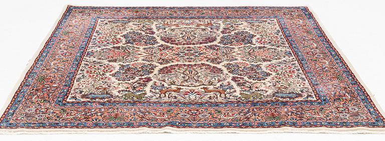 A rug, Kerman, figural, ca 222 x 218 cm.