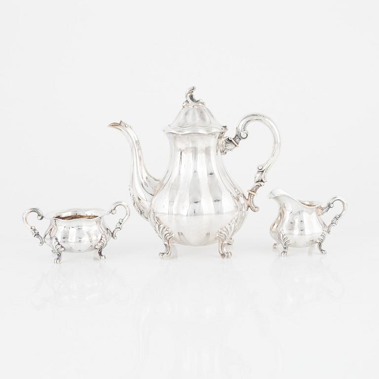 Kaffeservis, 3 delar, sterlingsilver, rokokostil, svensk importstämpel.