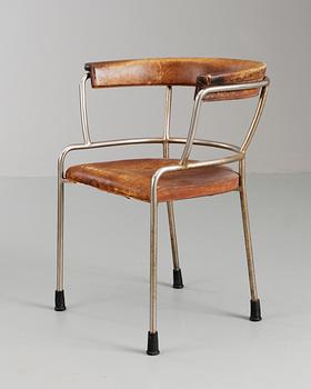 Gunnar Asplund, A Gunnar Asplund armchair, circa 1930, possibly a prototype. Chromed plated tubular steel with brown leather upholstery.