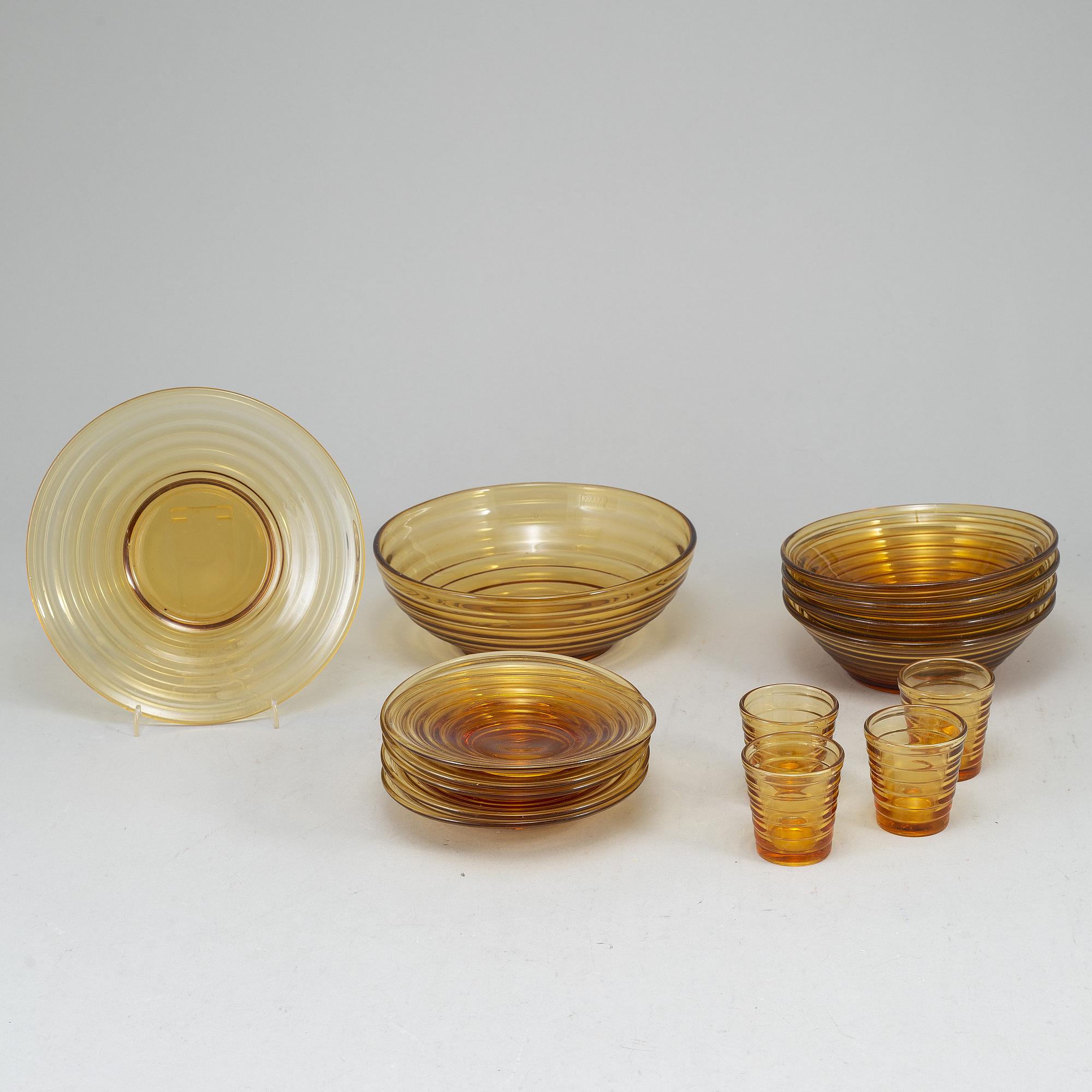 AINO AALTO, servisdelar, 15 st, glas, "Bölgeblick", Karhula, Finland, 1930-tal.