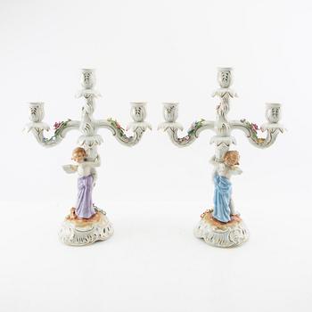 Candelabras two pairs Schmierholz Germany mid-20th century porcelain.