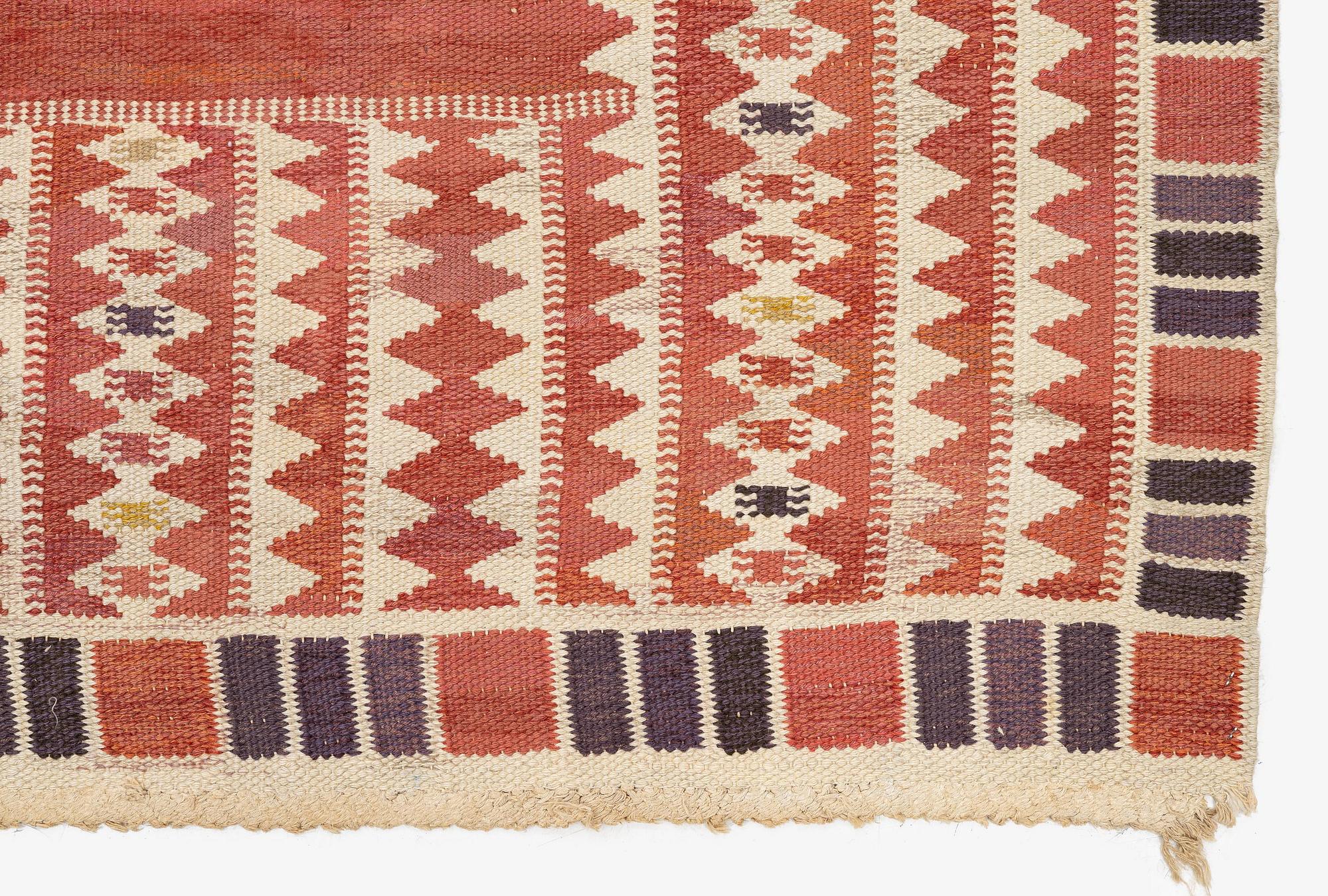 Barbro Nilsson, a carpet, 'Salerno röd', flat weave, c. 214 x 158 cm, signed AB MMF BN.