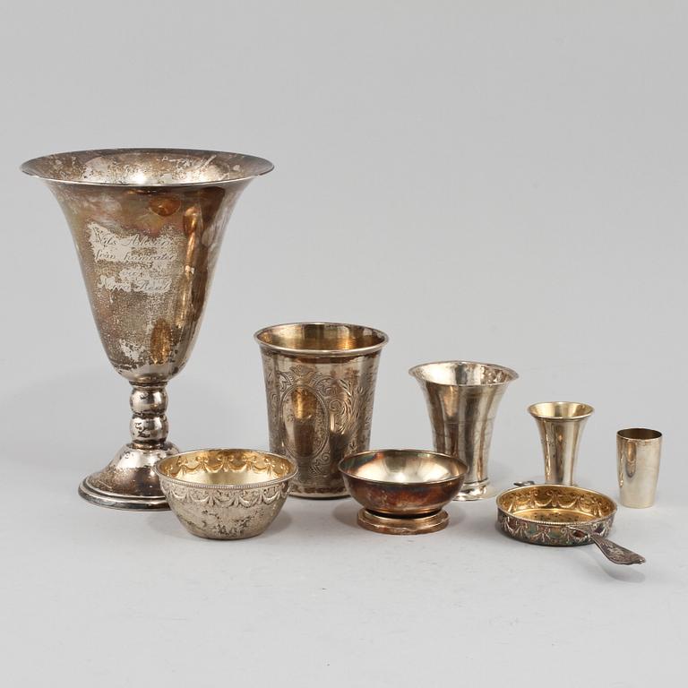 PARTI SILVER, 7 delar, Sverige samt Finland, 1800-talets slut samt 1900-talets första hälft. Total vikt 448 gram.