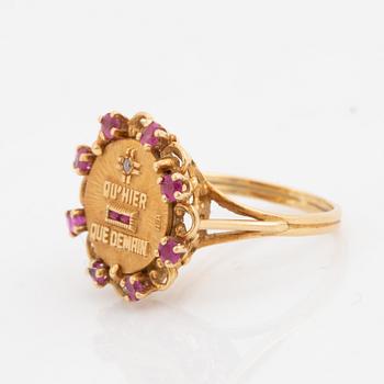 Gold, ruby and eight cut diamond ring.