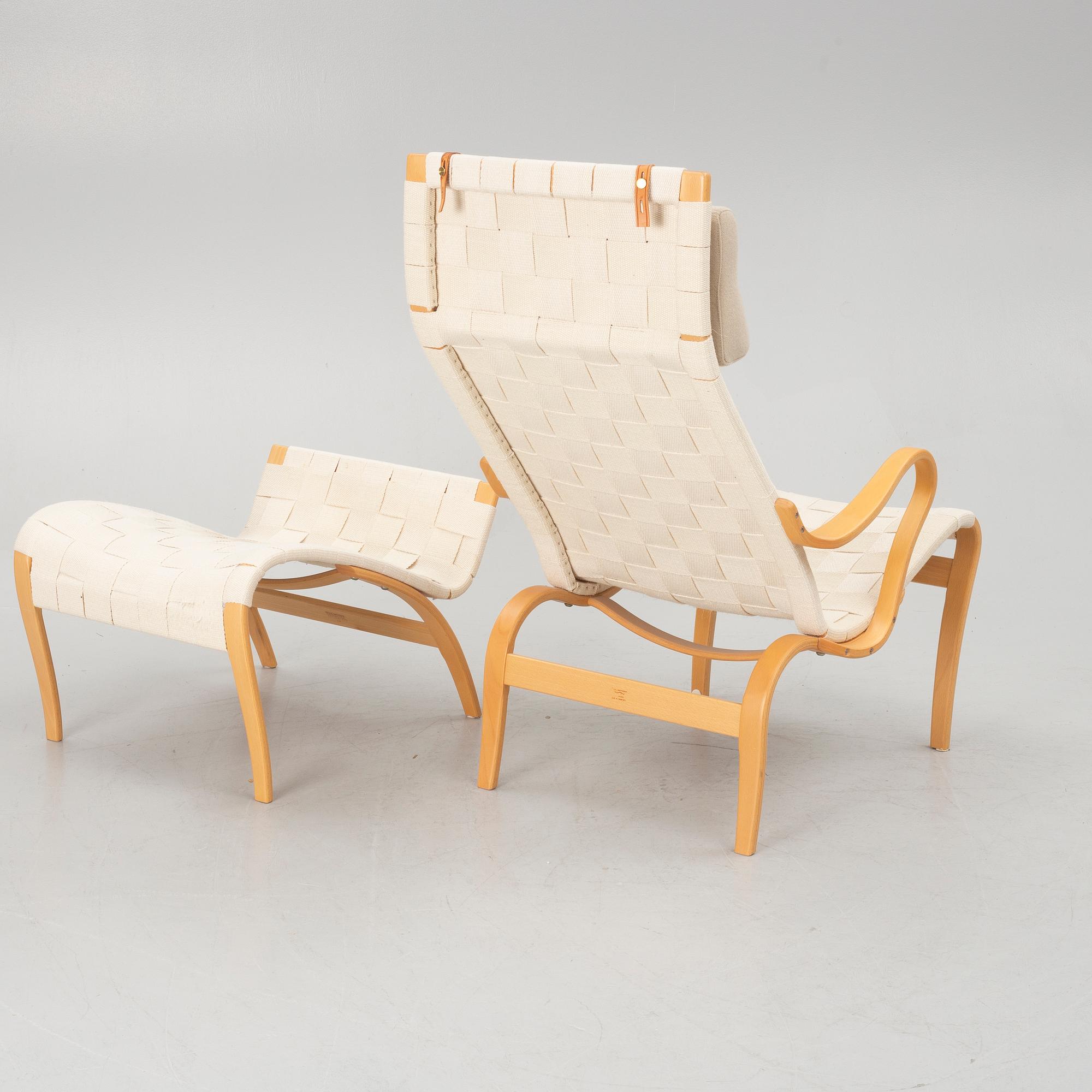 Bruno Mathsson, an armchair with footstool, 'Miranda', Bruno Mathsson International, Värnamo 1998.