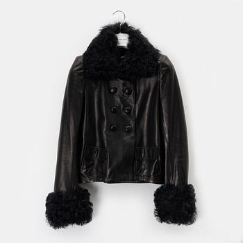 Balenciaga, a leather and sheepskin jacket, size 36.