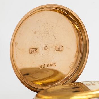Pocket watch, Tobias, 34 mm, 14K gold, lever escapement, plastic crystal.