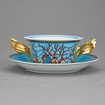 KOPPAR med FAT, porslin, 6 st, "Les Tresor de la Mer", Versace för Rosenthal.