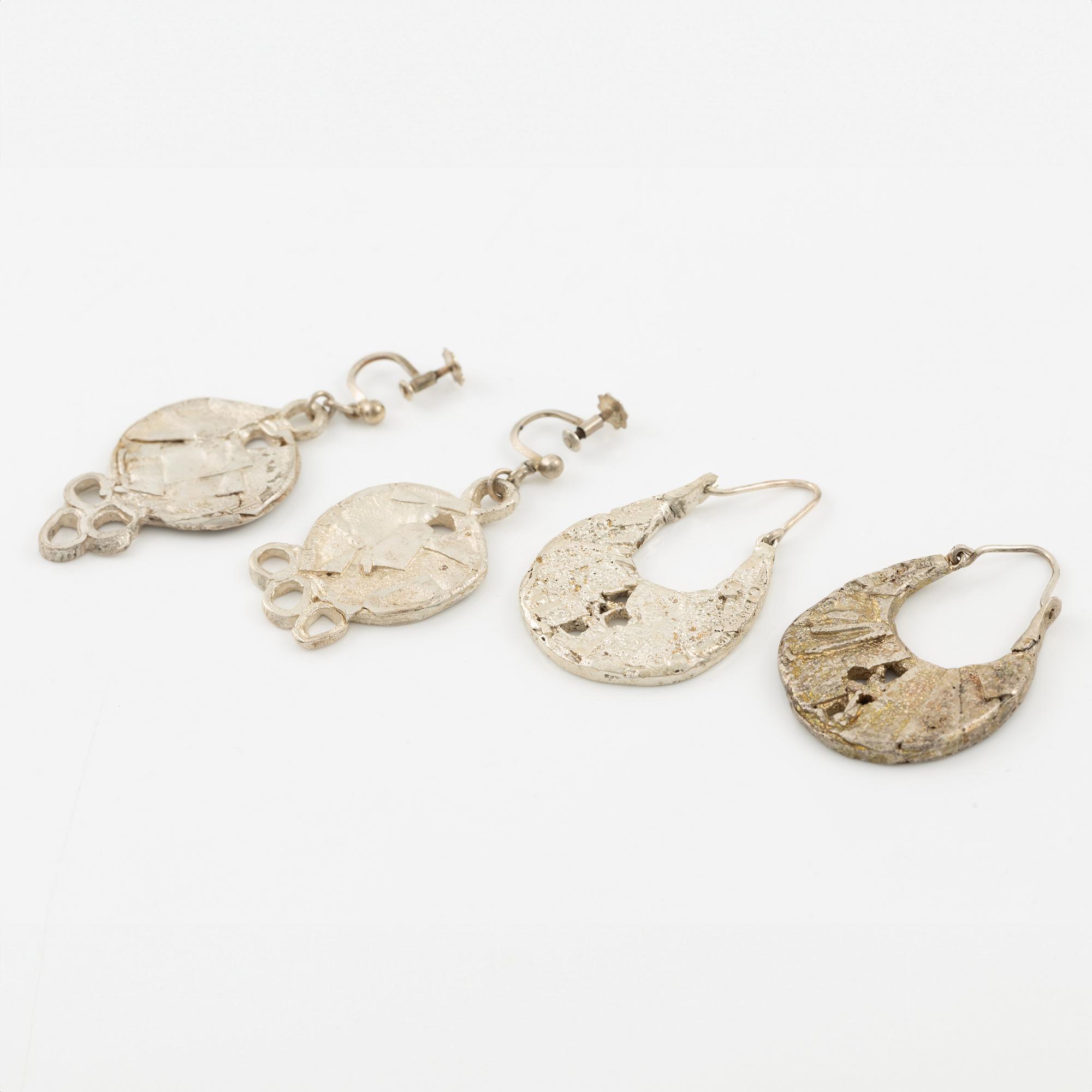 Lars Arby, three pairs of earrings, sterling silver, Gothenburg 1977, 1982 and 1983.